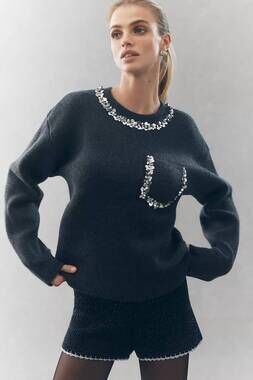 NEW ENDLESS ROSE lucy sequin sweater in grey